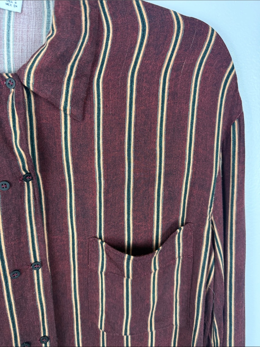 MANGO Suit Striped Button Down Blouse Burgundy Gold Green Size S / 4 - Picture 8 of 13